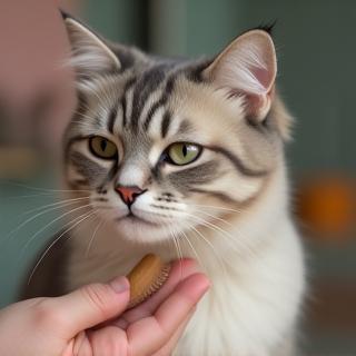 Cat being groomed with a soft brush